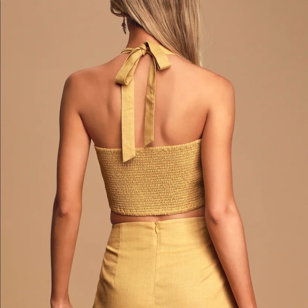 Double Digits Yellow Linen Halter Crop Top